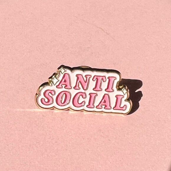 Pink Anti Social Bubble Letter Enamel Pin - Picture 5 of 6